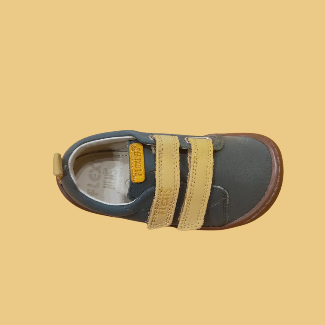 Deportivas Flexi Nens Kaki con Velcros Mostaza