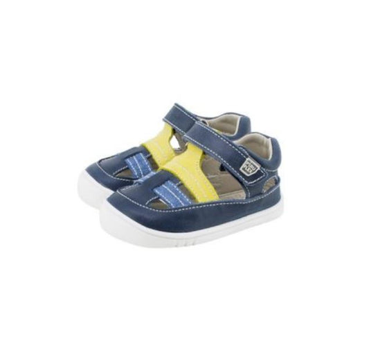 Sandalias Piel Azul Bloque